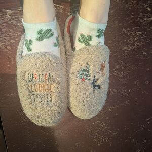 Cozy Beige Slippers with Festive Embroidery. Well Worn